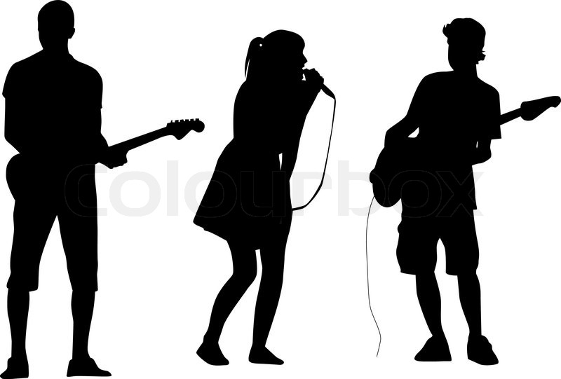 Vector Of  Guitarist And Singer Playing And Singing Silhouette Vector