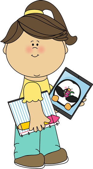With School Supplies And Tablet Clip Art Image   Girl Carrying School