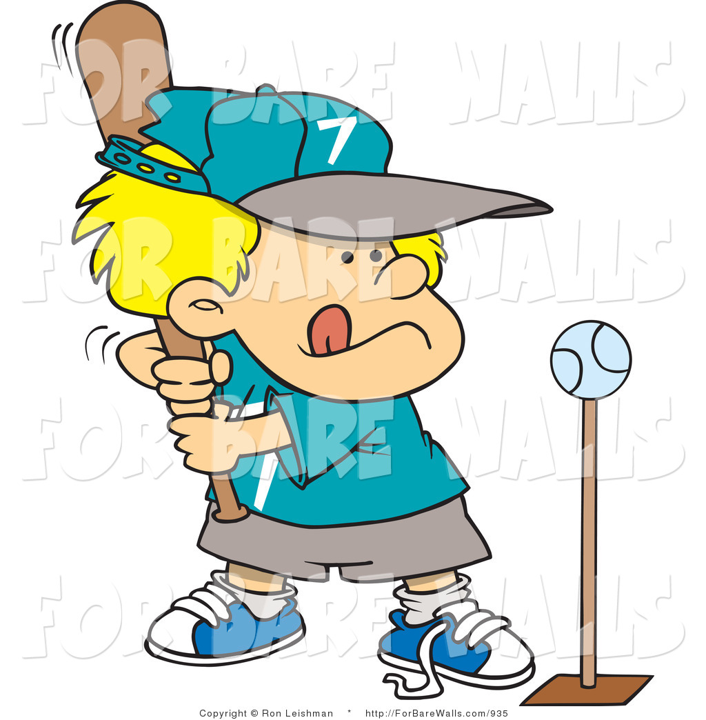 Printable Illustration Of A Cartoon Blond Boy Playing Tee Ball By Ron