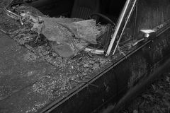 Of Black And White Picture Of Broken Window Of Old Car  Stock Images
