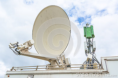 Satellite Dish And Antenna On Television Car Mobile Image
