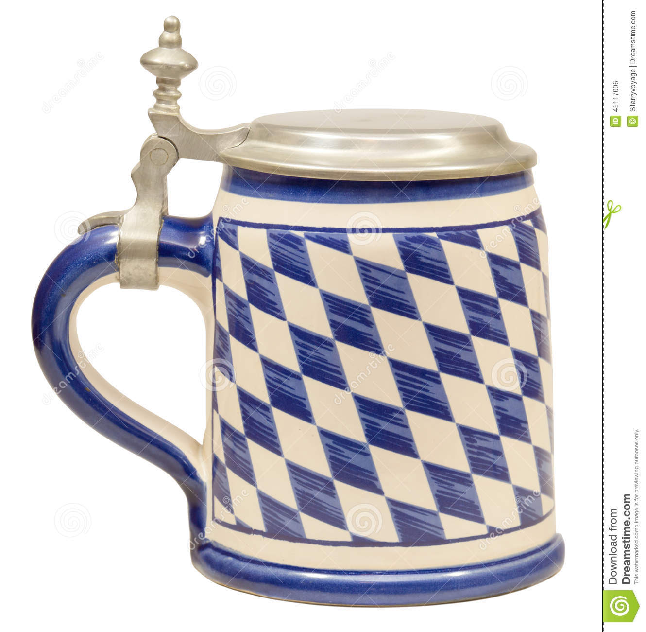 An Isolated Bavarian Beer Stein Decorated In The Bavarian Flag Colors