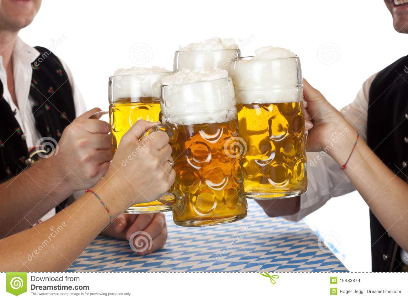 Bavarian Group Toast With Oktoberfest Beer Stein Stock Images   Image