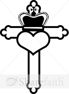 Sacred Heart Cross With Crown   Cross Clipart