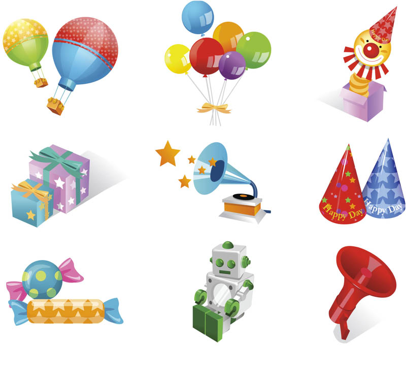 Birthday Vector Clip Art Set Of 9 Vector Birthday Party Design