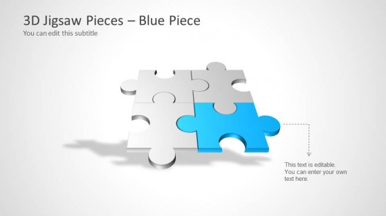 Four Puzzle Piece Template For Powerpoint   Blue Piece