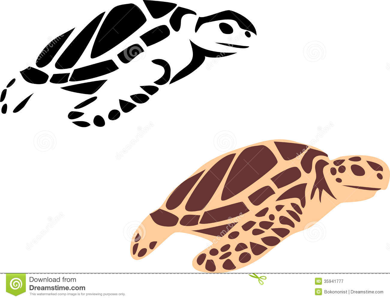 Sea Turtle   Stylized Black And White Illustration