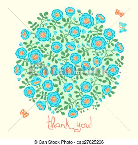 Vector   Vector Card With Floral Bouquet And Text Thank You   Stock