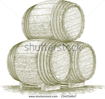 Woodcut Style Illustration Of A Stack Of Wooden Barrels    Stock
