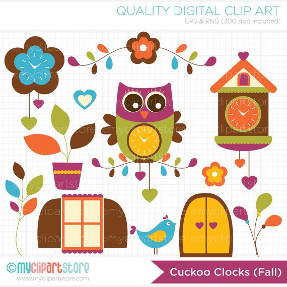 Cuckoo Clock Fall Owl Clip Art   Digital Clipart By Myclipartstore  4