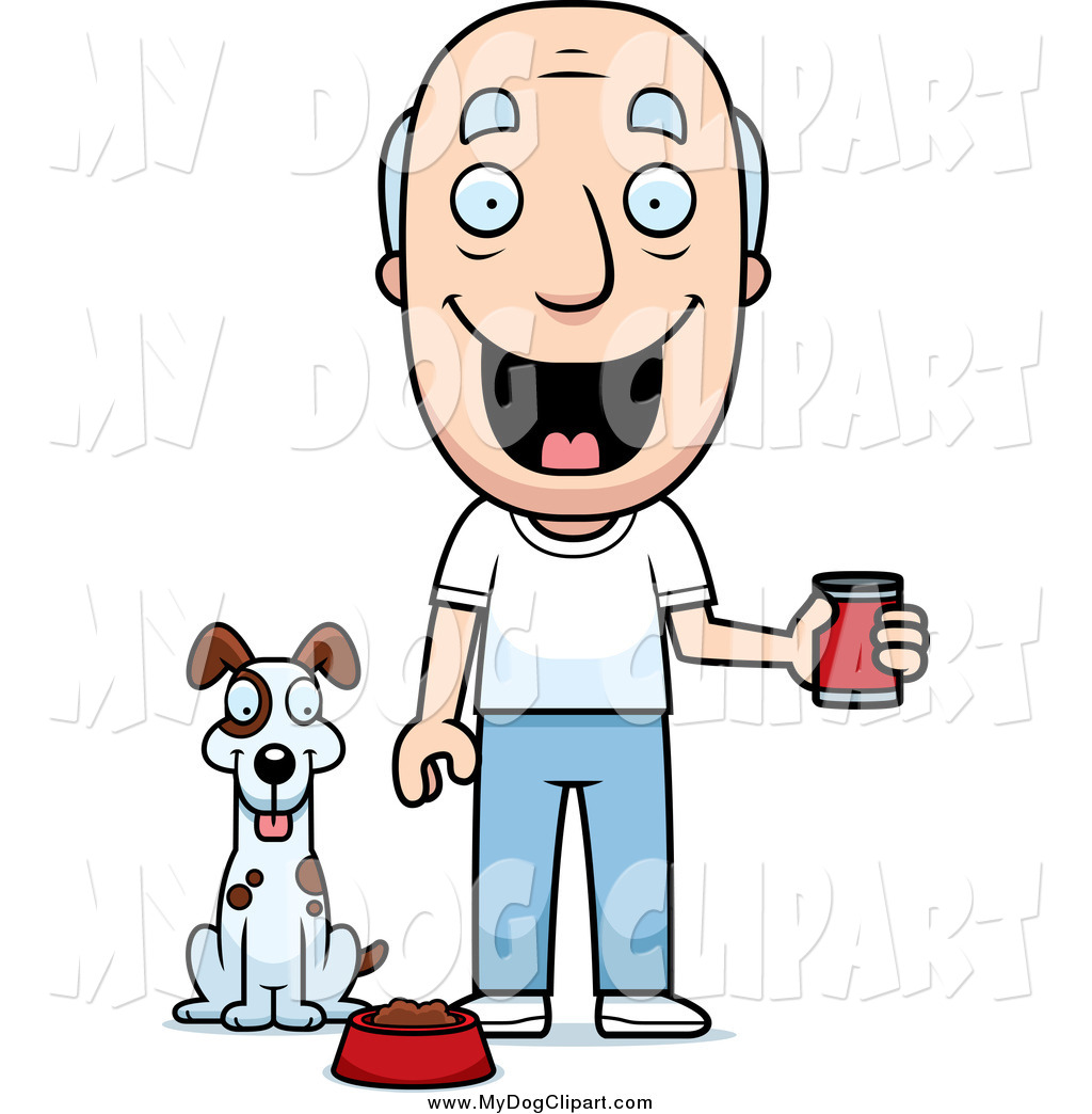 Clip Art Of A Happy Senior Man Feeding His Dog Wet Food By Cory Thoman