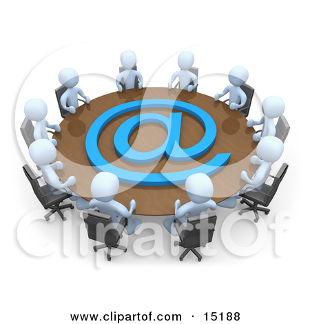 Group Of Light Blue People Holding A Meeting About Communications At A