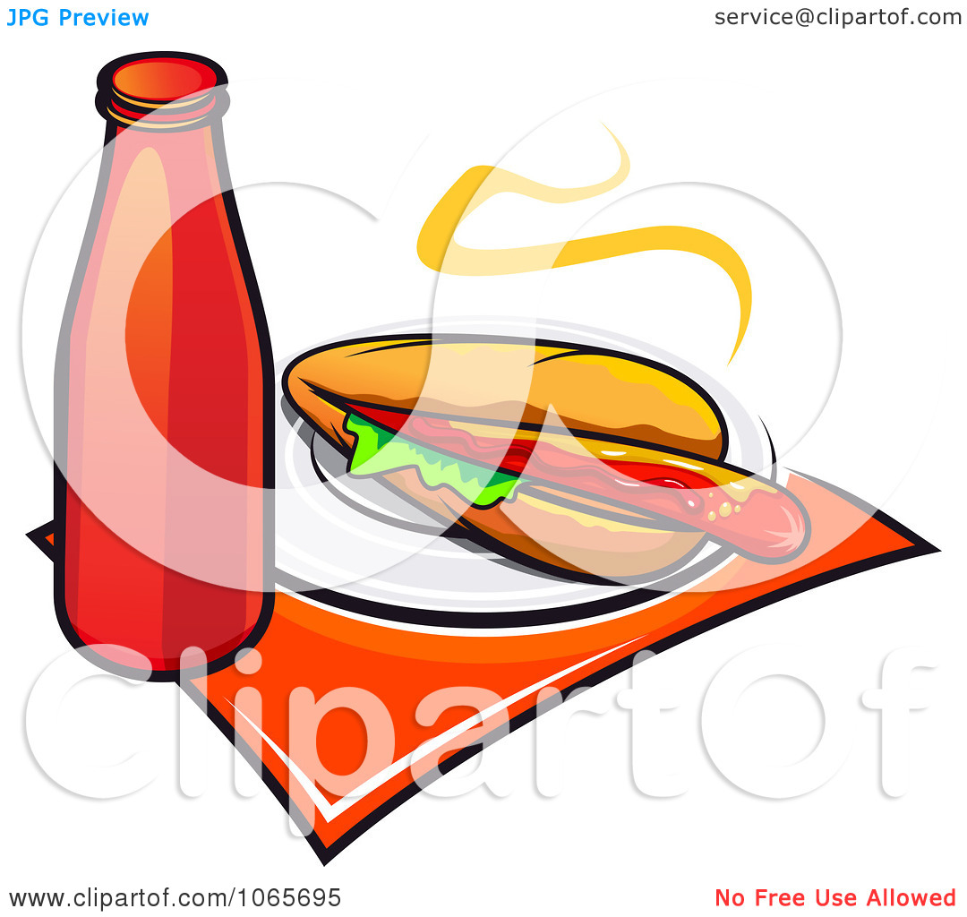 Clipart Long Hot Dog And Ketchup   Royalty Free Vector Illustration By