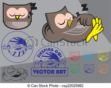 Sleeping Owl Character With Line Art And Stamp Sample