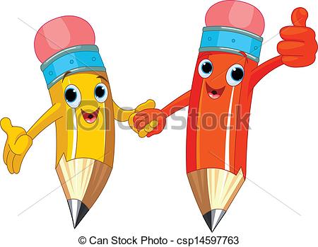 Two Cute Pencils Holding Hands Csp14597763   Search Clipart
