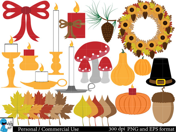 Autumn And Fall Decorations Set Clipart   Digital Clip Art Graphics