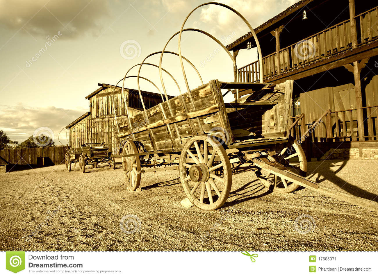 Wild West Cowboy Town With Wagon In Foreground  Located Near The    