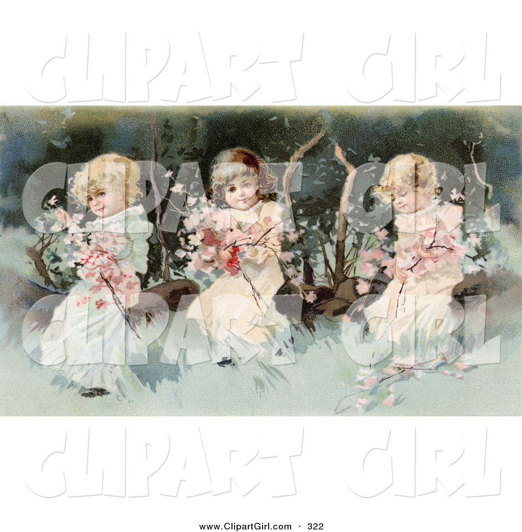 Clip Art Of A Cute Vintage Victorian Scene Of Three Little Girls