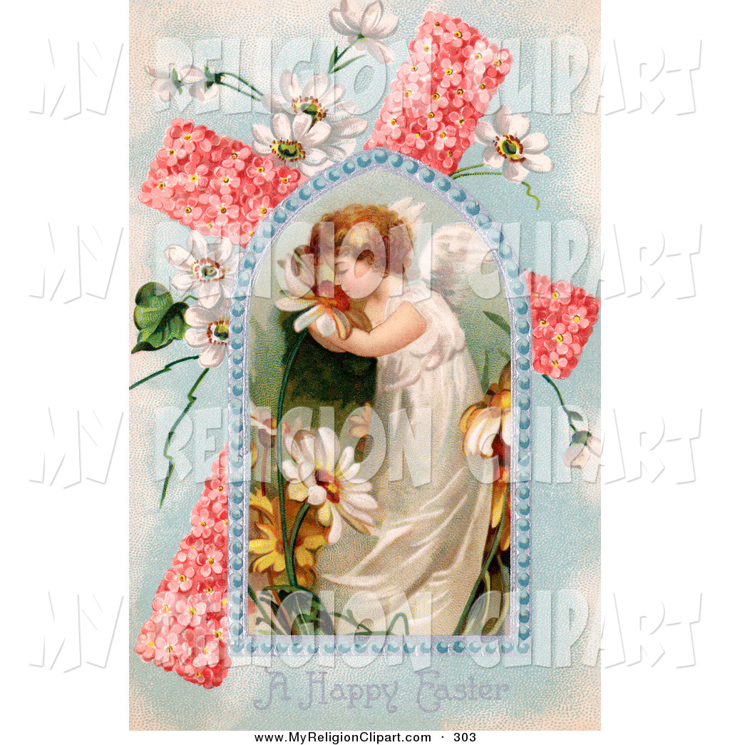  Clip Art Of A Cute Young Victorian Easter Angel Smelling Spring    