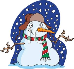 Clipart Image Of A Grinning Snowman In A Snowstorm