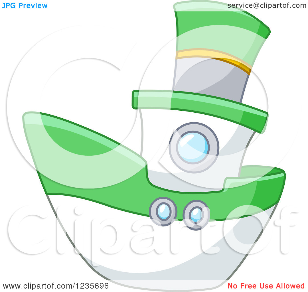 Clipart Of A Cute Green And White Boat   Royalty Free Vector