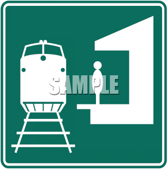 Green And White Road Sign Train Station Symbol   Royalty Free Clip Art