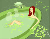 High Angle View Of A Woman Soaking In Bath Tub