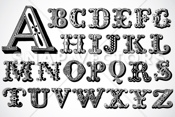 Vector Clipart Vintage Alphabet And Font Clipart Vintage Alphabet Font