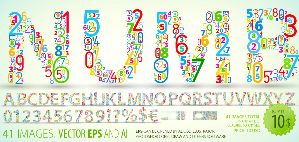 Vector Font Clipart   Colored Numbers   Constructs Every Letter