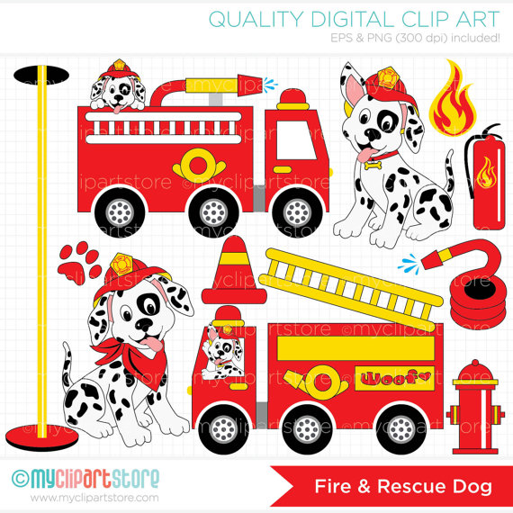 Fire And Rescue Dog   Fire Trucks Clip Art   Digital Clipart   Instant