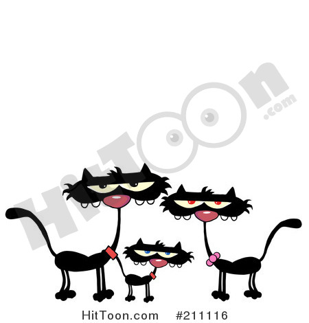 Free  Rf  Clipart Illustration Of A Family Of Three Black Cats  211116
