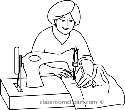 Home   Woman Sewing On Machine Outline   Classroom Clipart