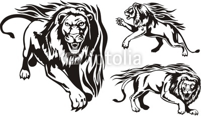 Three Lions  Flaming Big Cats  By Digital Clipart Royalty Free