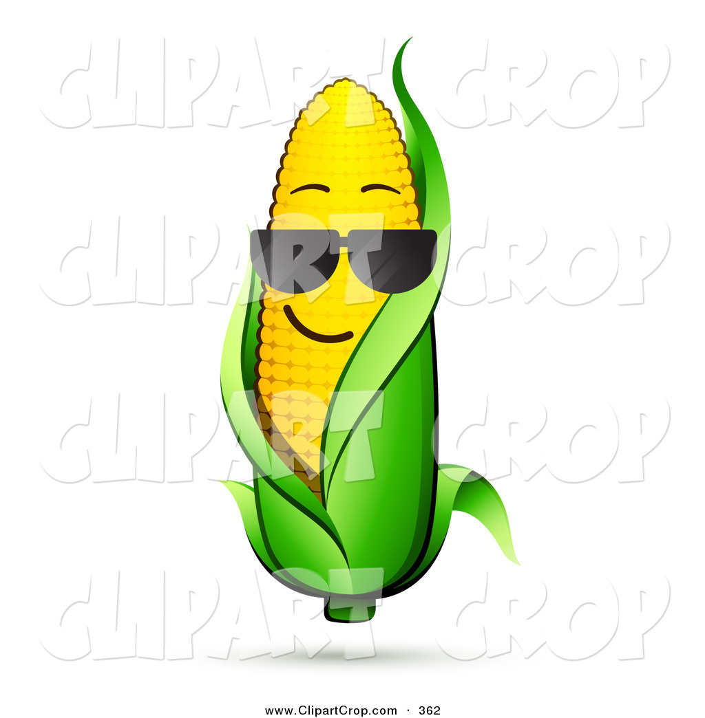 Clip Art Vector Of A Cool Ear Of Corn On The Cob Character With A