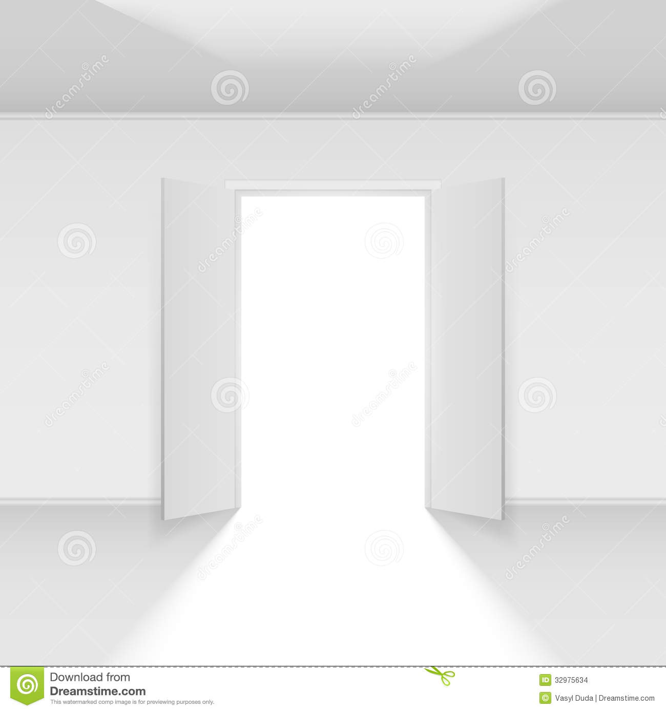 Double Open Door With Light  Illustration On Empty Background
