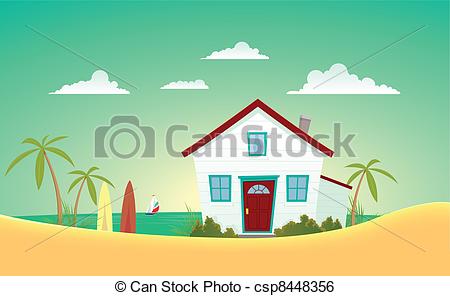 Art Vector Of House Of The Beach   Illustration Of A Cartoon House