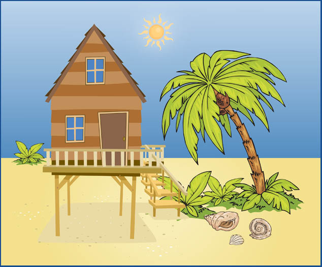 Beach House With Pretty Palm Trees
