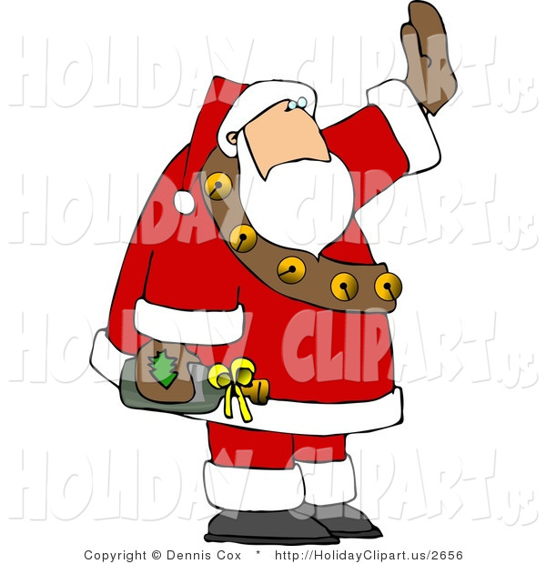 Holiday Clip Art Of A Drunk Santa Waving To Friends While Holding A