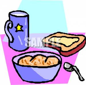 Bowl Of Oatmeal With Toast And Coffee   Royalty Free Clipart Picture