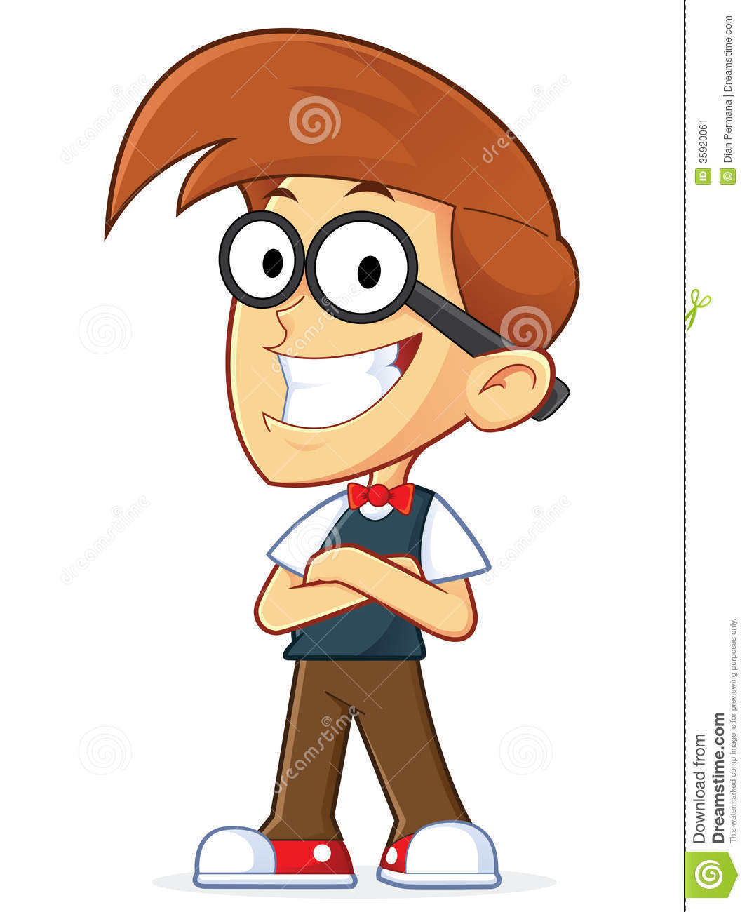 Clipart Picture Of A Nerd Geek Cartoon Character With Folded Hands 