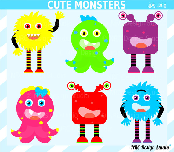 Monsters Clip Art Digital Monsters Clipart Colorful Party Girl Boy