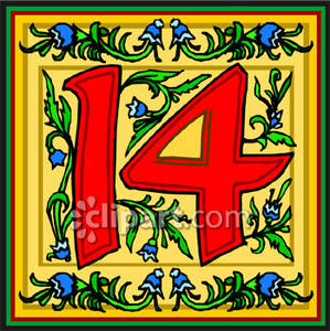 Red Number 14 With Flowers   Royalty Free Clipart Picture