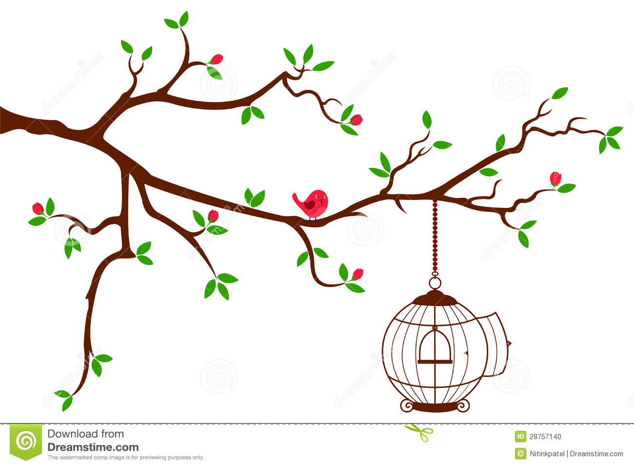 This Is A Beautiful Wall Decal Of Tree Bird Cage   Clipart