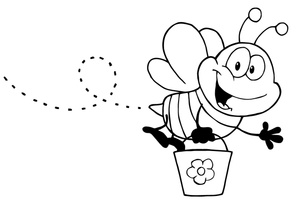 Bee Clipart Image   Black And White Smiling Bumble Bee Carrying A Pail
