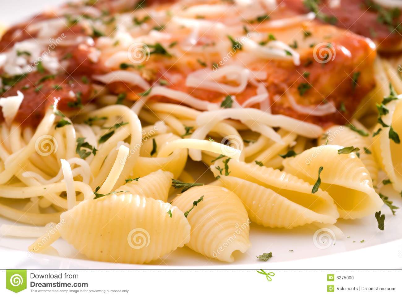 Chicken Parmesan And Noodles Stock Photo   Image  6275000