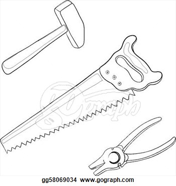 Saw Clipart Black And White Clip Art   Set Vector