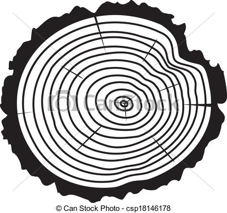 Vector Black And White Wooden Cut Of A Tree Log With Concentric Rings
