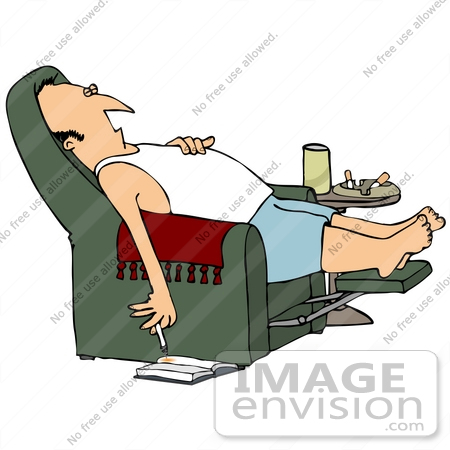 Clip Art Graphic Of A Sleeping Man With A Lit Cigarette Dropping Ashes