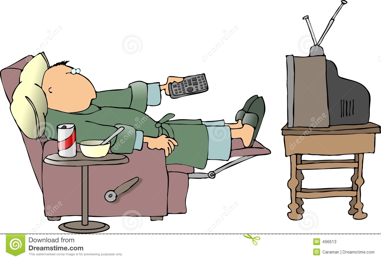 This Illustration Depicts A Man In An Easy Chair Watching Tv
