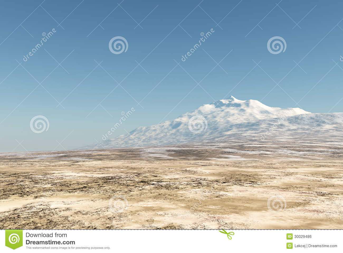 Sand Desert With Peak Moutain At Blue Sky Horizon 
